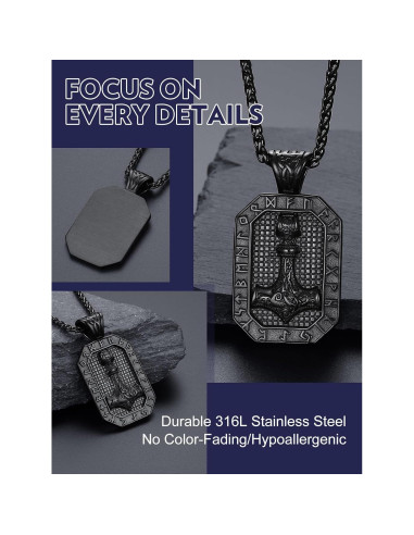 Collar de Péndulo Viking Bandmax con Martillo de Thor 51.5mm