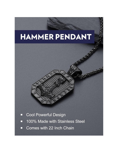 Collar de Péndulo Viking Bandmax con Martillo de Thor 51.5mm