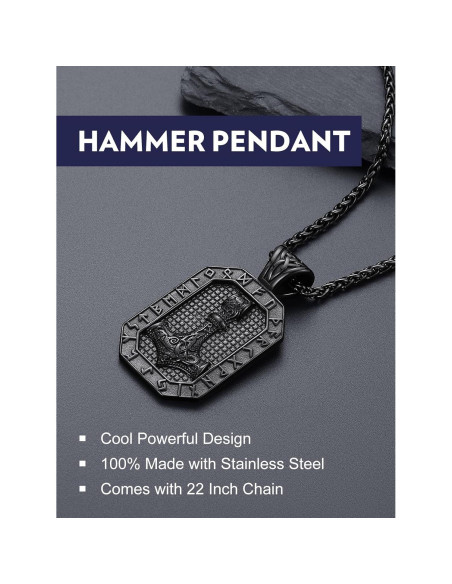 Collar de Péndulo Viking Bandmax con Martillo de Thor 51.5mm