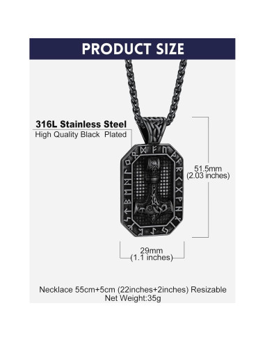 Collar de Péndulo Viking Bandmax con Martillo de Thor 51.5mm