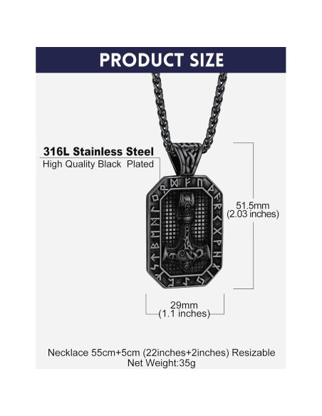 Collar de Péndulo Viking Bandmax con Martillo de Thor 51.5mm