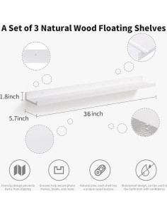 Estantes Flotantes de Madera AZSKY Set de 3 91.44 cm Blancos 2
