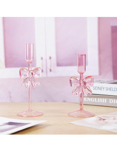 Soportes de Velas de Vidrio Rosa LTMWFH - Juego de 2, 21.3cm 2