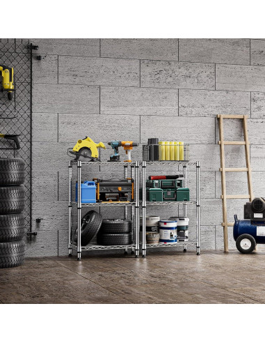 Estantería de metal 3 niveles M MZG cromo 90.2 cm H 60 cm W