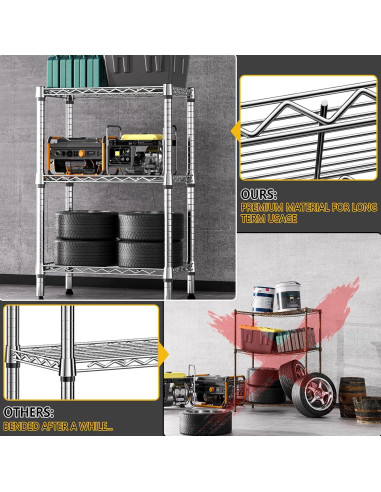 Estantería de metal 3 niveles M MZG cromo 90.2 cm H 60 cm W