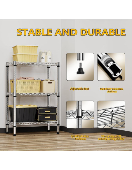 Estantería de metal 3 niveles M MZG cromo 90.2 cm H 60 cm W