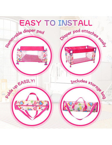 Cuna de Muñeca Reborn JIZHI Plegable Rosa 52x31x31cm