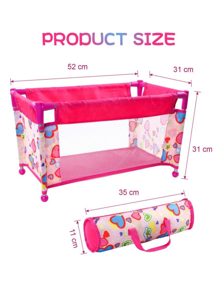 Cuna de Muñeca Reborn JIZHI Plegable Rosa 52x31x31cm