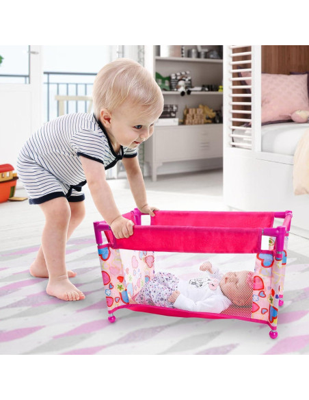 Cuna de Muñeca Reborn JIZHI Plegable Rosa 52x31x31cm