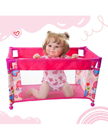 Cuna de Muñeca Reborn JIZHI Plegable Rosa 52x31x31cm
