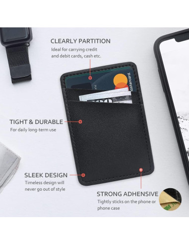 Billetera Adhesiva de Cuero Limvory para Teléfonos - Negro