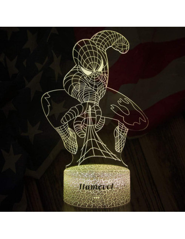 Lámpara Nocturna 3D Spiderman LED Control Remoto 7 Colores