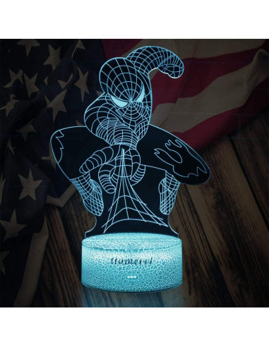 Lámpara Nocturna 3D Spiderman LED Control Remoto 7 Colores