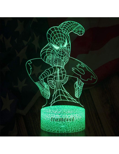Lámpara Nocturna 3D Spiderman LED Control Remoto 7 Colores