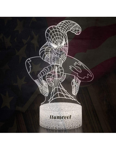 Lámpara Nocturna 3D Spiderman LED Control Remoto 7 Colores