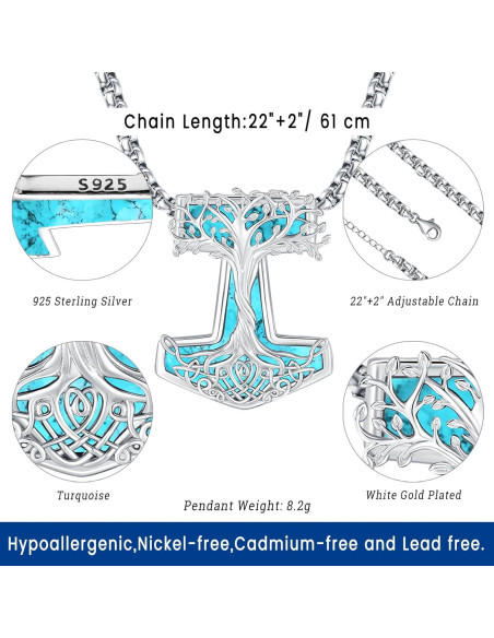 Collar de Pendulo de Plata Esterlina 925 con Turquesa 61 cm