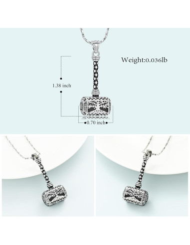 Collar Urna de Cenizas Imrsanl Martillo de Thor Plata 3.5x1.8cm