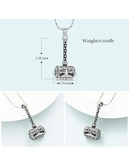 Collar Urna de Cenizas Imrsanl Martillo de Thor Plata 3.5x1.8cm