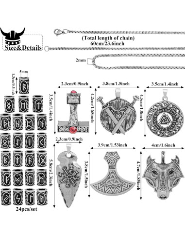 30 Piezas Collar Runas Vikingas Fscwlmon Amuleto Protección 60cm