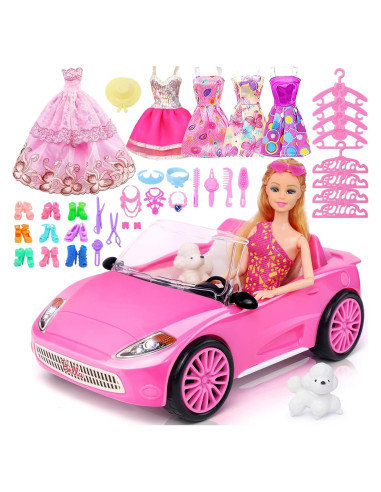 Juego de Muñeca y Coche Convertible Rosa 78 Piezas TDDS9