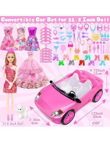 Juego de Muñeca y Coche Convertible Rosa 78 Piezas TDDS9