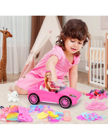 Juego de Muñeca y Coche Convertible Rosa 78 Piezas TDDS9
