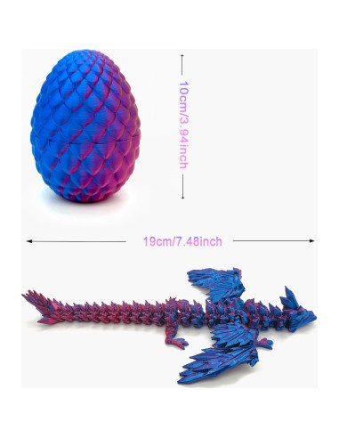 Dragón Articulado Impreso en 3D - Huevo Sorpresa Púrpura