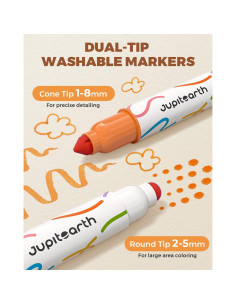 Marcadores Lavables JUPITEARTH 12 Colores Doble Punta 1-8MM 2