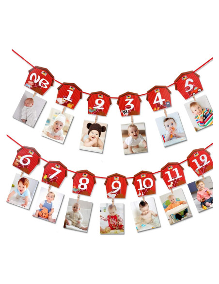 Banner de Foto de Cumpleaños de Animales de Granja Blulu 16x15cm