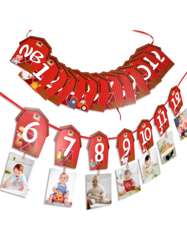 Banner de Foto de Cumpleaños de Animales de Granja Blulu 16x15cm