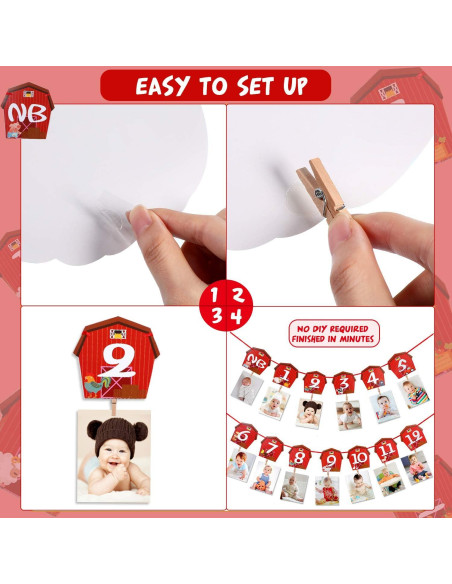 Banner de Foto de Cumpleaños de Animales de Granja Blulu 16x15cm