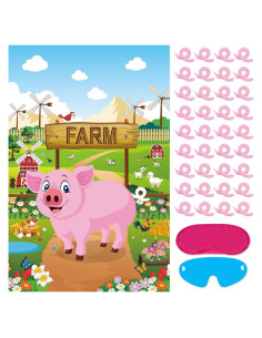 Juego de Fiesta Clavar la Cola Hooqict Cerdo con Póster y Pegatinas