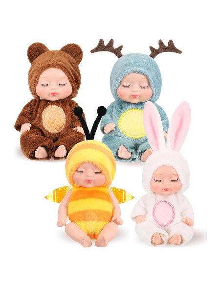 Mini Muñecas Bebé Realistas Hanaive 4 Pcs 10.16 cm Ropa Animales