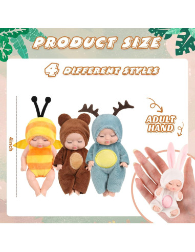 Mini Muñecas Bebé Realistas Hanaive 4 Pcs 10.16 cm Ropa Animales