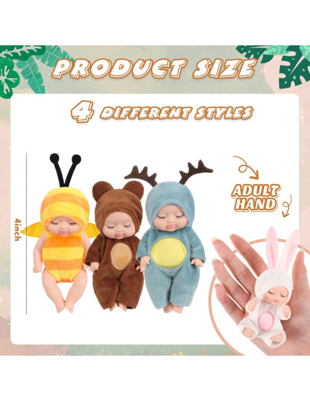 Mini Muñecas Bebé Realistas Hanaive 4 Pcs 10.16 cm Ropa Animales