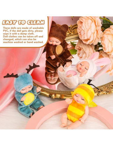 Mini Muñecas Bebé Realistas Hanaive 4 Pcs 10.16 cm Ropa Animales