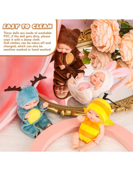 Mini Muñecas Bebé Realistas Hanaive 4 Pcs 10.16 cm Ropa Animales