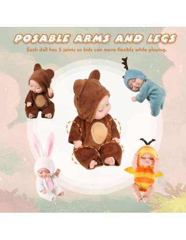 Mini Muñecas Bebé Realistas Hanaive 4 Pcs 10.16 cm Ropa Animales