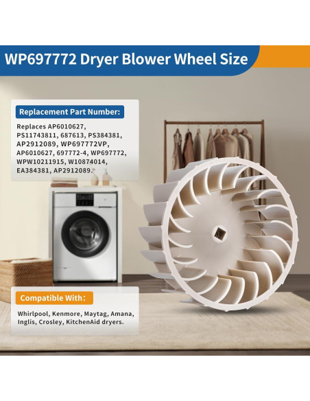 Rueda de Soplador Kookoosmart WP697772 para Secadoras