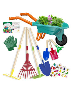 Juego de Jardinería para Niños Qtioucp con Carretilla Verde