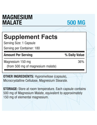 Malato de Magnesio 500mg Puregen Labs 180 Cápsulas Vegetales