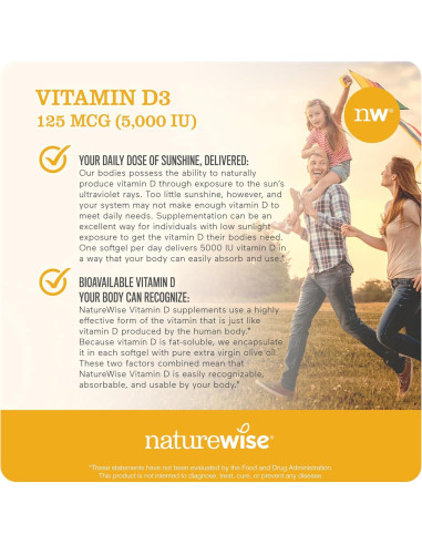 NatureWise Vitamina B12 1000 mcg y D3 125 mcg 150 Softgels