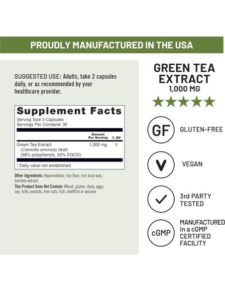 Cápsulas de Extracto de Té Verde NatureWise 1000 mg - 60 Unidades