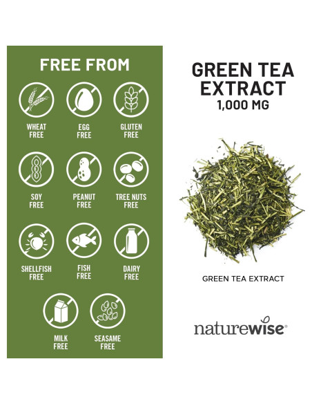 Cápsulas de Extracto de Té Verde NatureWise 1000 mg - 60 Unidades