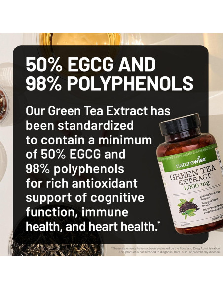 Cápsulas de Extracto de Té Verde NatureWise 1000 mg - 60 Unidades