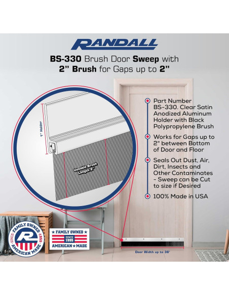 Barrido de puerta anodizado claro Randall 3 pies 2" ancho Barrido de puerta anodizado claro Randall 3 pies 2" ancho