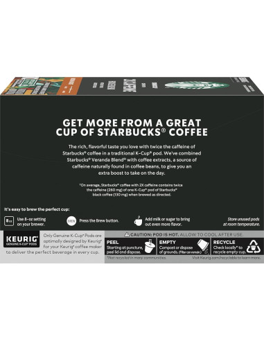 Cápsulas K-Cup Starbucks 2X Cafeína Tueste Medio 60 Unidades
