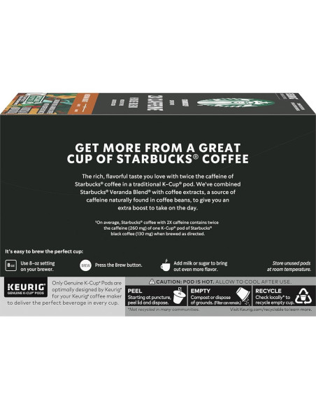 Cápsulas K-Cup Starbucks 2X Cafeína Tueste Medio 60 Unidades