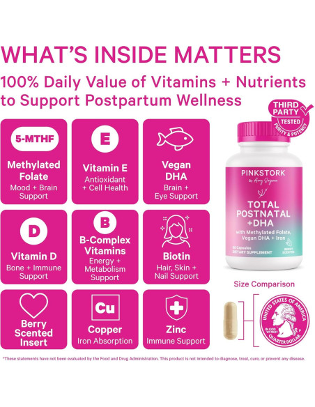 Vitaminas Postnatales Pink Stork 60 Cápsulas con DHA y Hierro