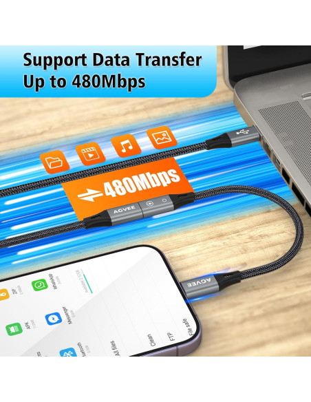 Adaptador Lightning a USB-C AGVEE 4 pulgadas Carga Rápida